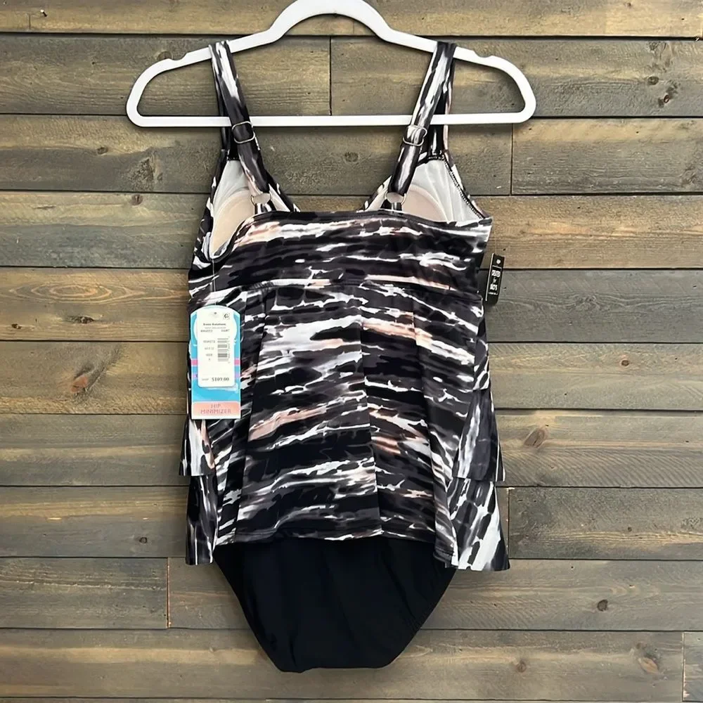 New Swim Solutions Triple Tiered Tummy Control One Piece Swimsuit Size 8 - Picture 5 of 10
